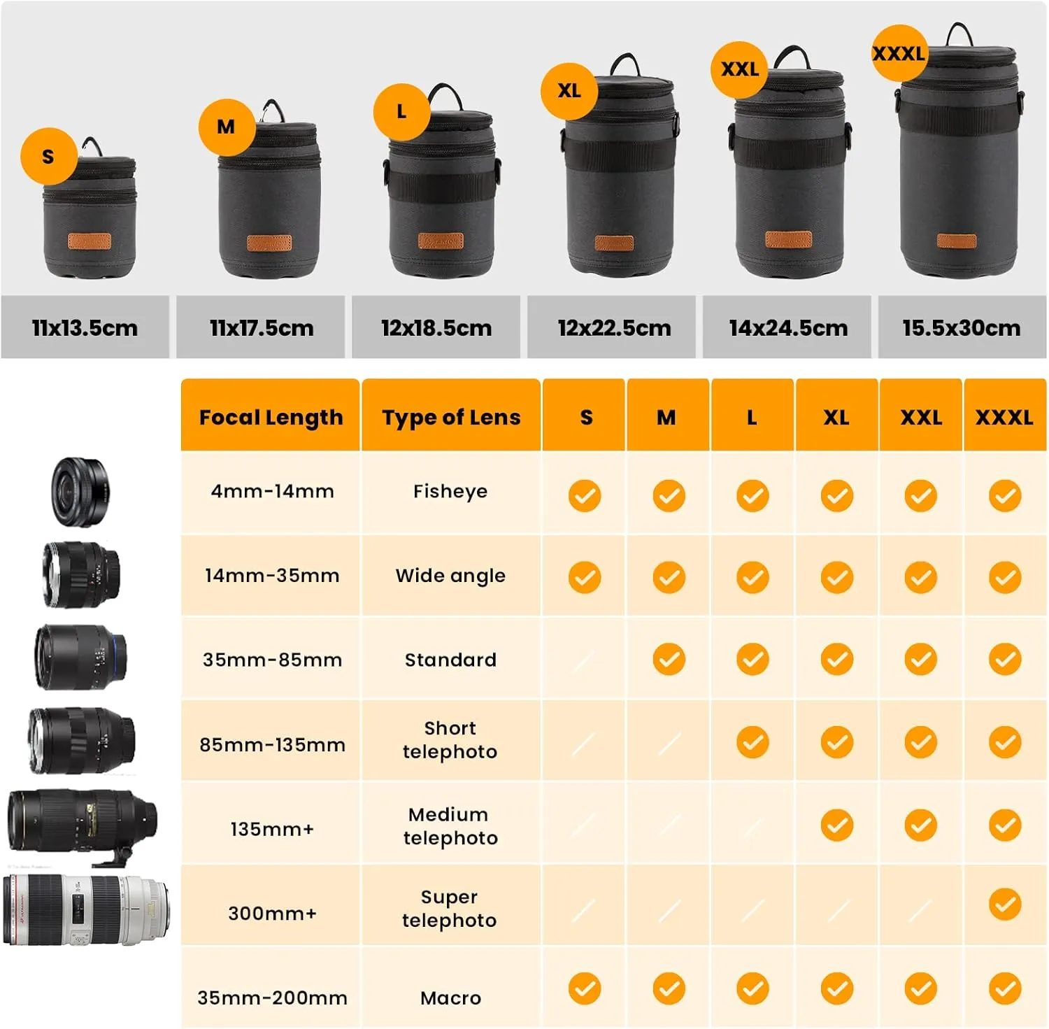 TARION Pro Padded Camera Lens Bag - Shockproof DSLR SLR Lens Case with Shoulder Strap - Black Size XL 3.7x6.9 inches