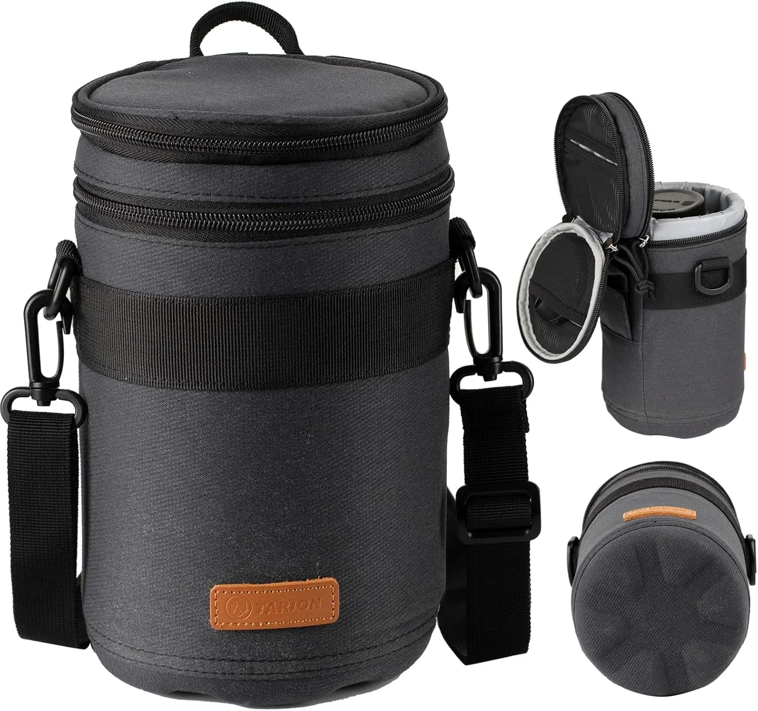TARION Pro Padded Camera Lens Bag - Shockproof DSLR SLR Lens Case with Shoulder Strap - Black Size XL 3.7x6.9 inches