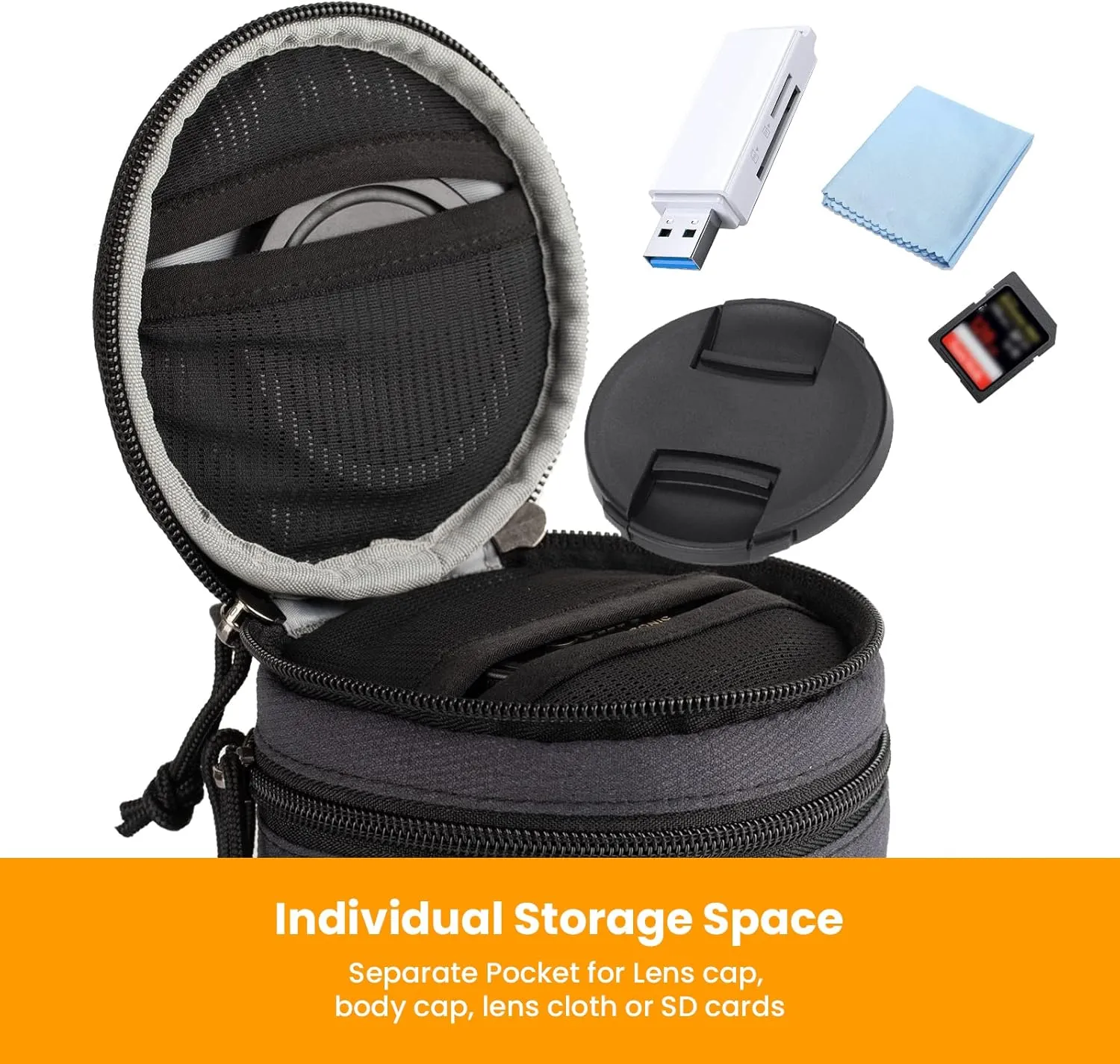 TARION Pro Padded Camera Lens Bag - Shockproof DSLR SLR Lens Case with Shoulder Strap - Black Size XL 3.7x6.9 inches