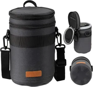 TARION Pro Padded Camera Lens Bag - Shockproof DSLR SLR Lens Case with Shoulder Strap - Black Size XL 3.7x6.9 inches