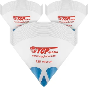 TCP Global - Pack of 250 - Paint Strainers with Ultra-Fine 125 Micron Filter Tips - Premium Pure Blue Ultra-Flow Blue Nylon Mesh - Cone Paint Filter Screen - Finely Strain Auto, Car, House Paint