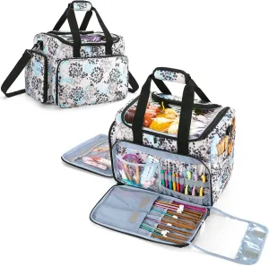 Teamoy Yarn Storage Bag, Travel Knitting Tote Bag with Foldable Inner Dividers for WIP, Yarn Skeins and Knitting Accessories, Dandelion