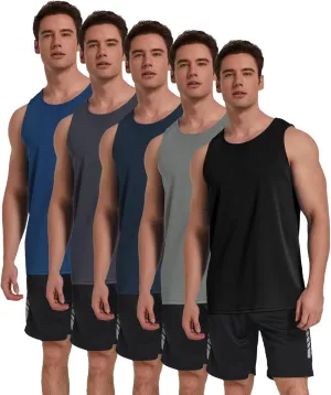 TELALEO 5 Pack Men's Workout Tank Tops Sleeveless Mesh Muscle Gym Shirt Quick Dry Black/Gray/Charcoal/Navy/Blue