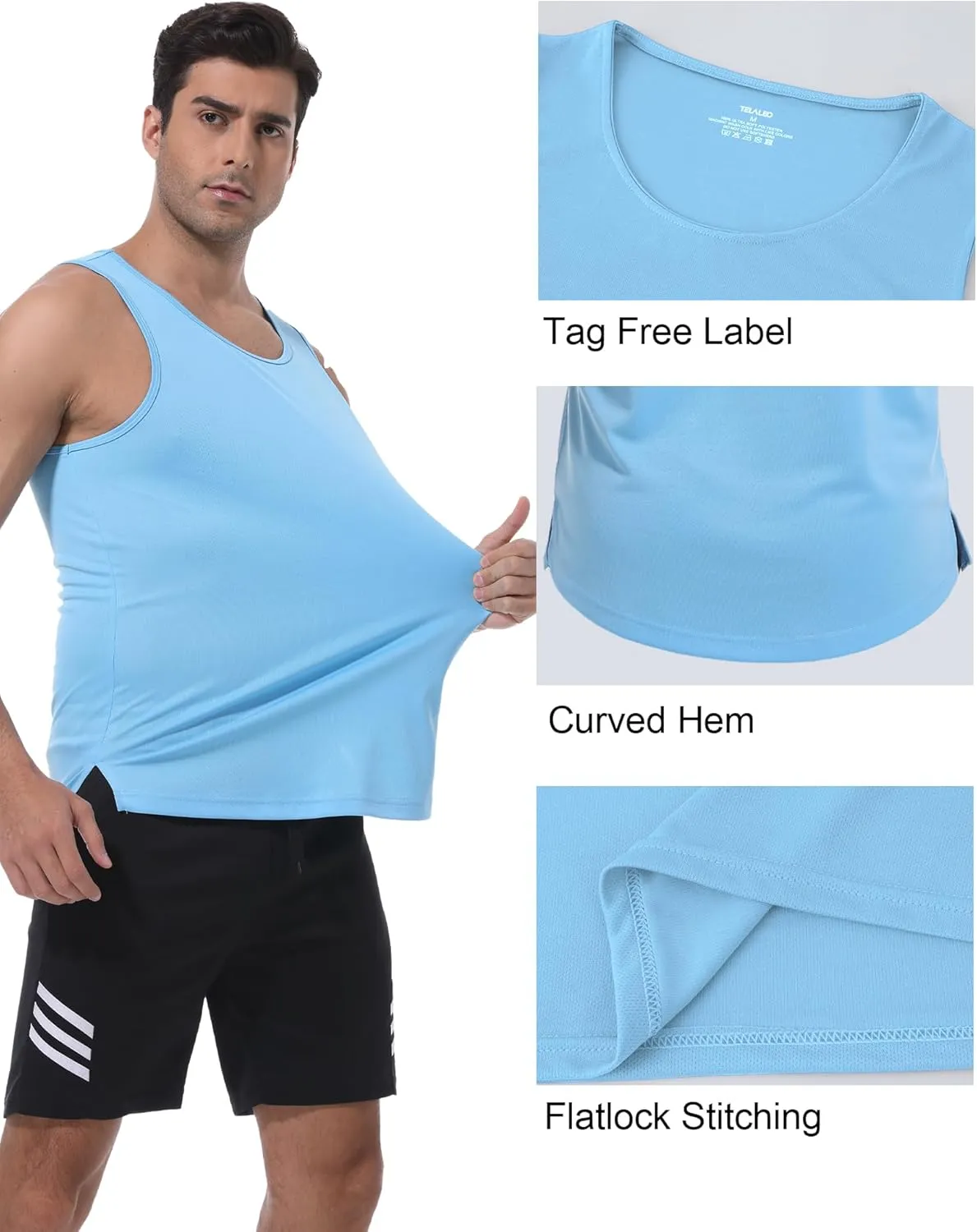 TELALEO 5 Pack Men's Workout Tank Tops Sleeveless Mesh Muscle Gym Shirt Quick Dry Black/Gray/Charcoal/Navy/Blue