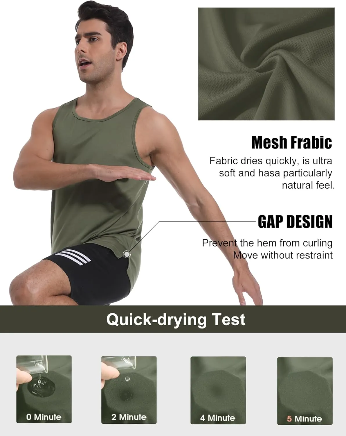 TELALEO 5 Pack Men's Workout Tank Tops Sleeveless Mesh Muscle Gym Shirt Quick Dry Black/Gray/Charcoal/Navy/Blue