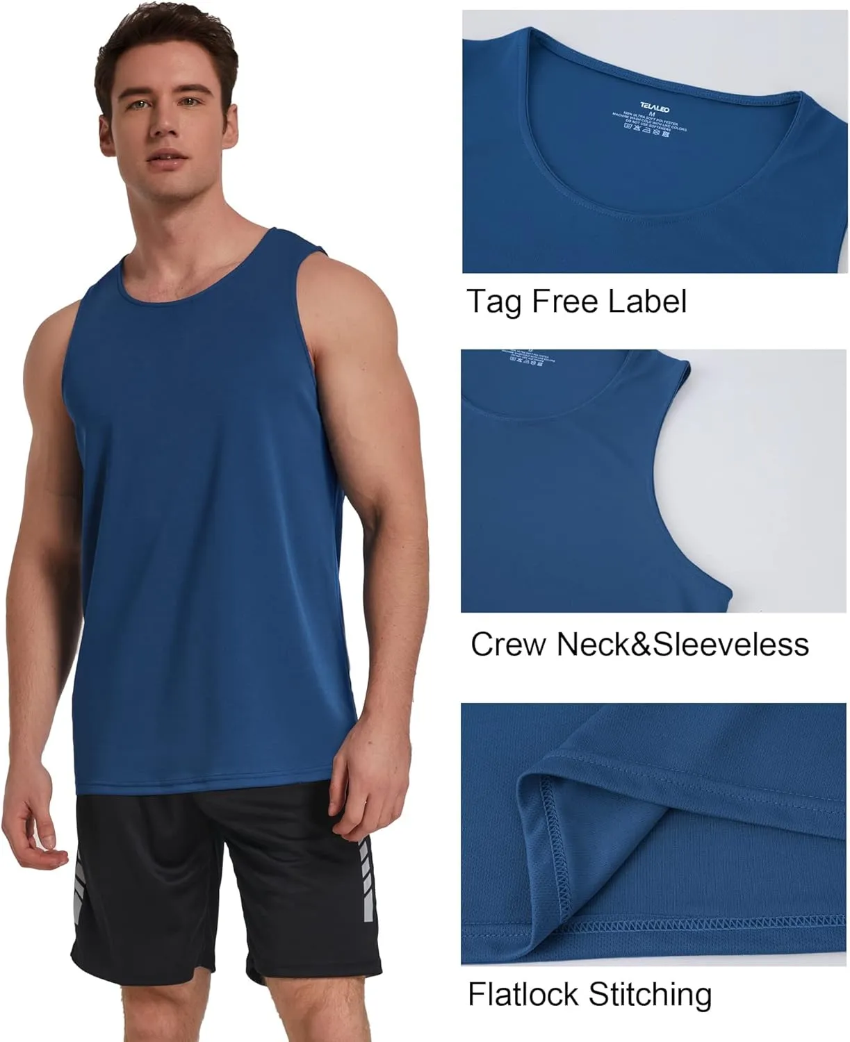 TELALEO 5 Pack Men's Workout Tank Tops Sleeveless Mesh Muscle Gym Shirt Quick Dry Black/Gray/Charcoal/Navy/Blue