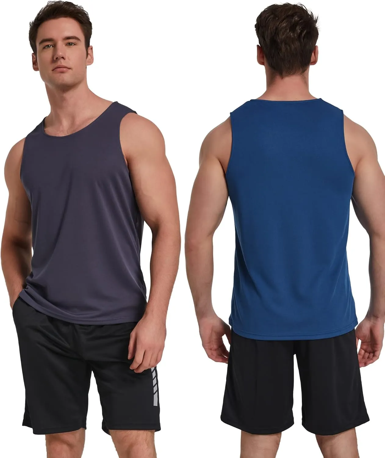 TELALEO 5 Pack Men's Workout Tank Tops Sleeveless Mesh Muscle Gym Shirt Quick Dry Black/Gray/Charcoal/Navy/Blue