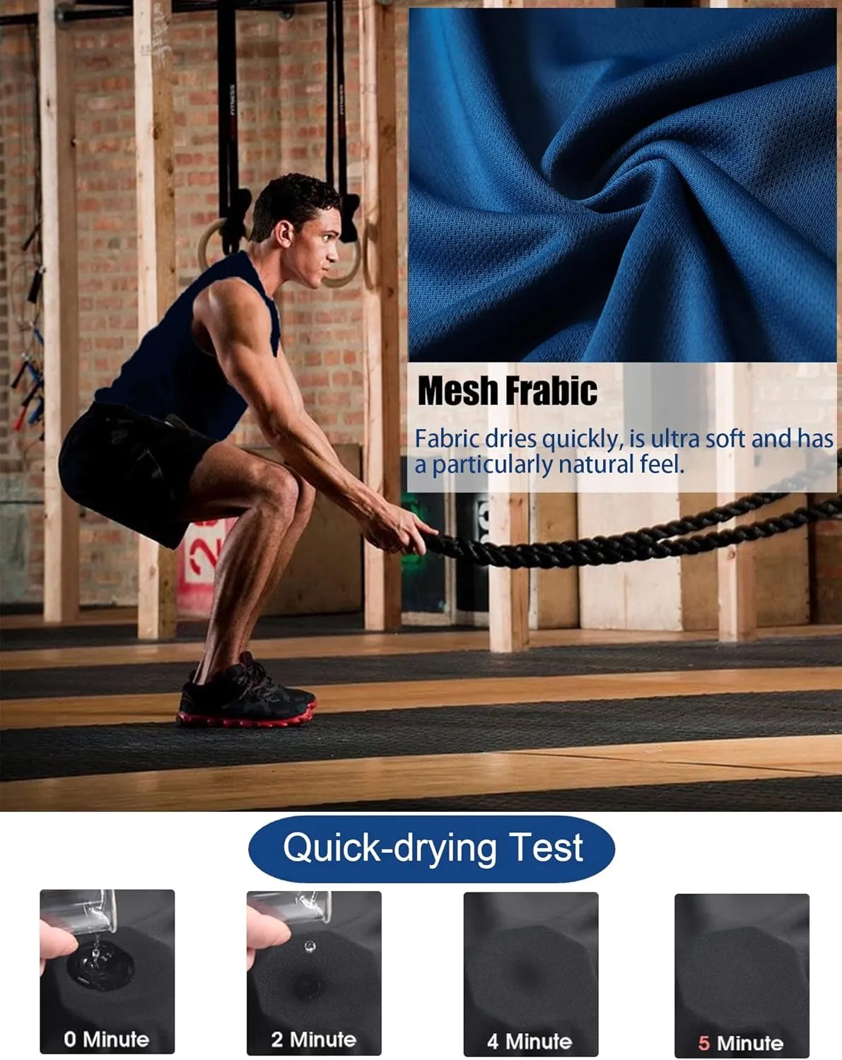 TELALEO 5 Pack Men's Workout Tank Tops Sleeveless Mesh Muscle Gym Shirt Quick Dry Black/Gray/Charcoal/Navy/Blue