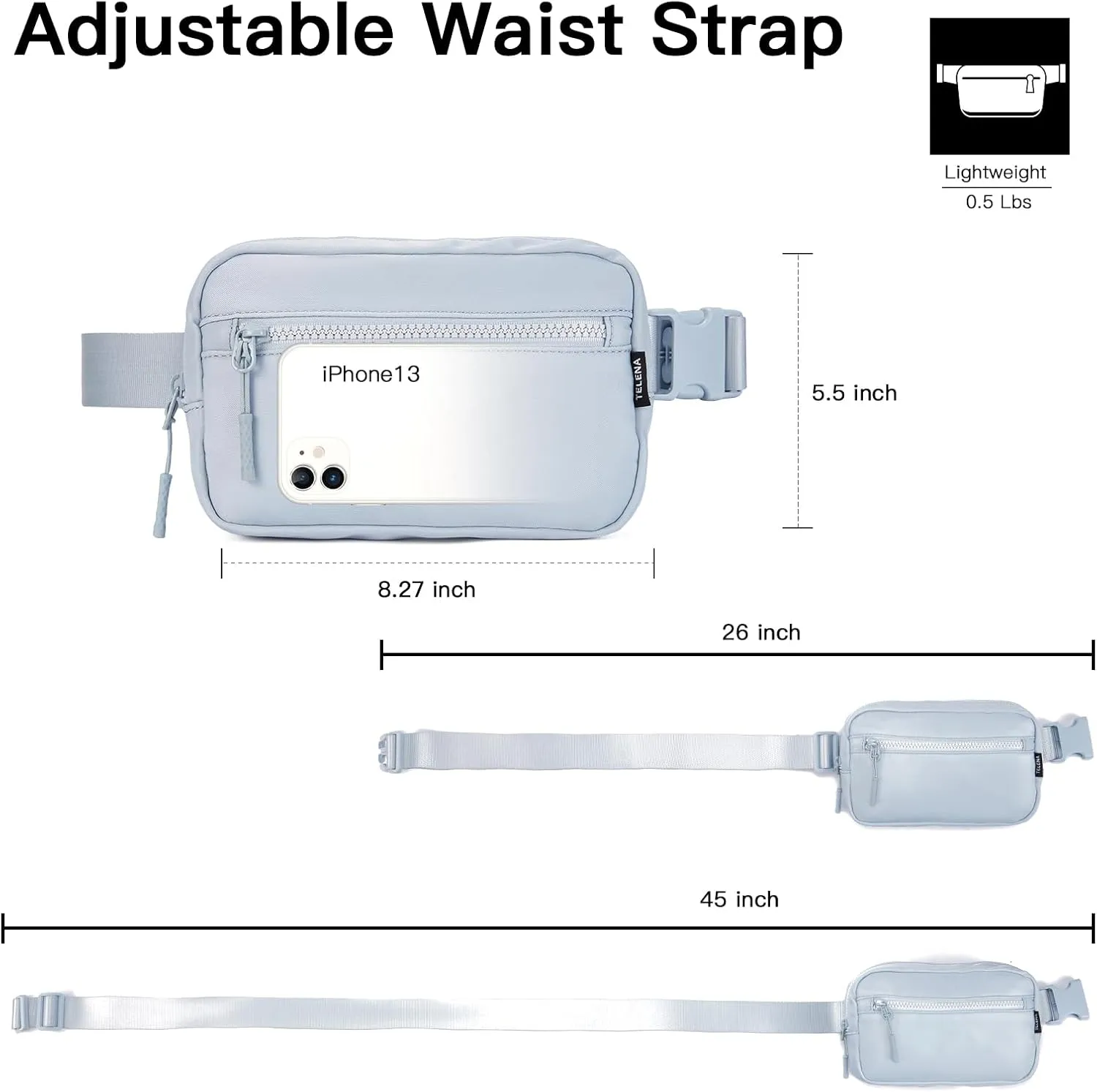 Telena Fanny Packs Crossbody Belt Bag Cross Body Bag Fashionable for Women with Adjustable Strap Light Grey