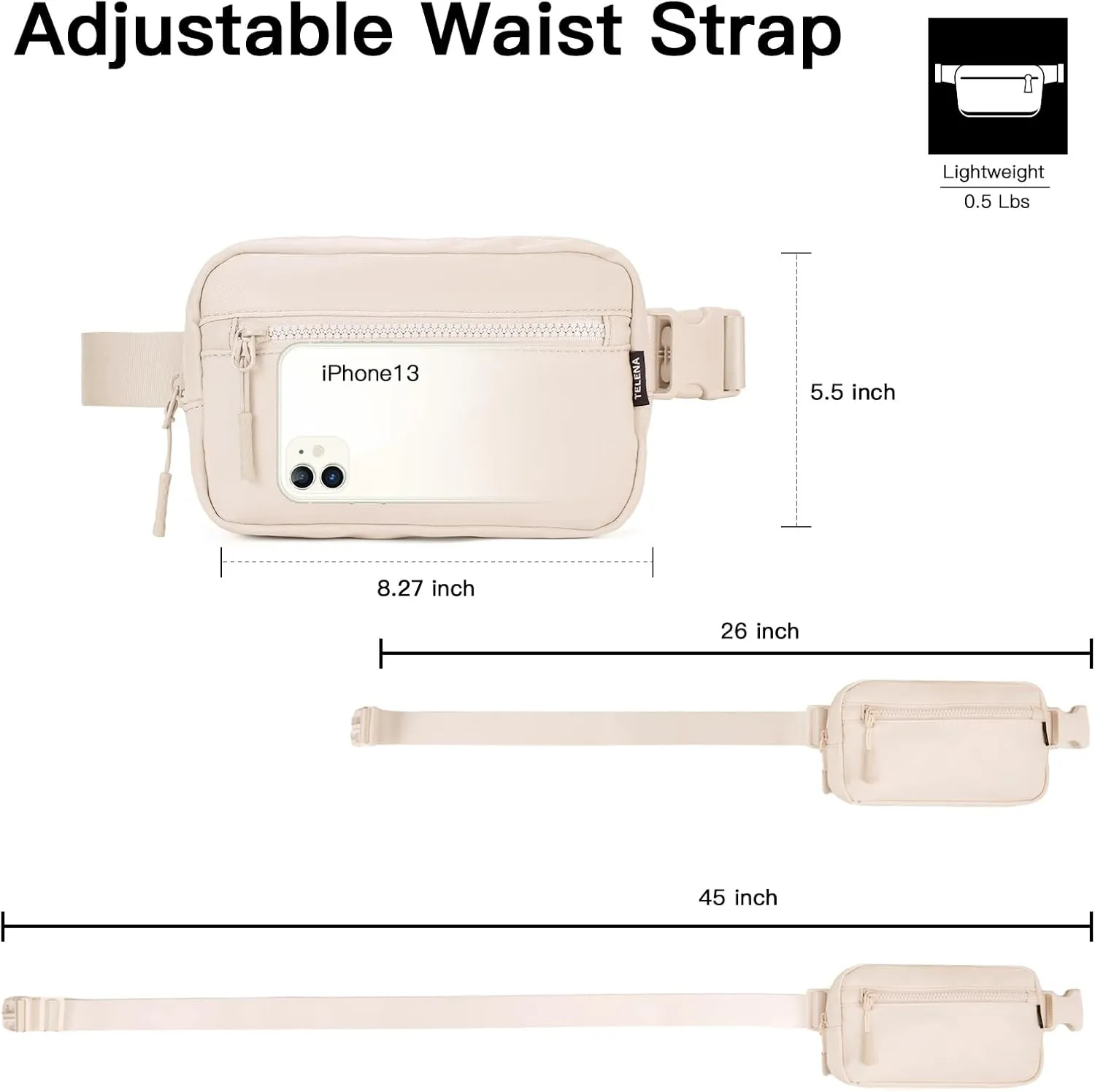 Telena Fanny Packs Crossbody Belt Bag Cross Body Bag Fashionable for Women with Adjustable Strap White