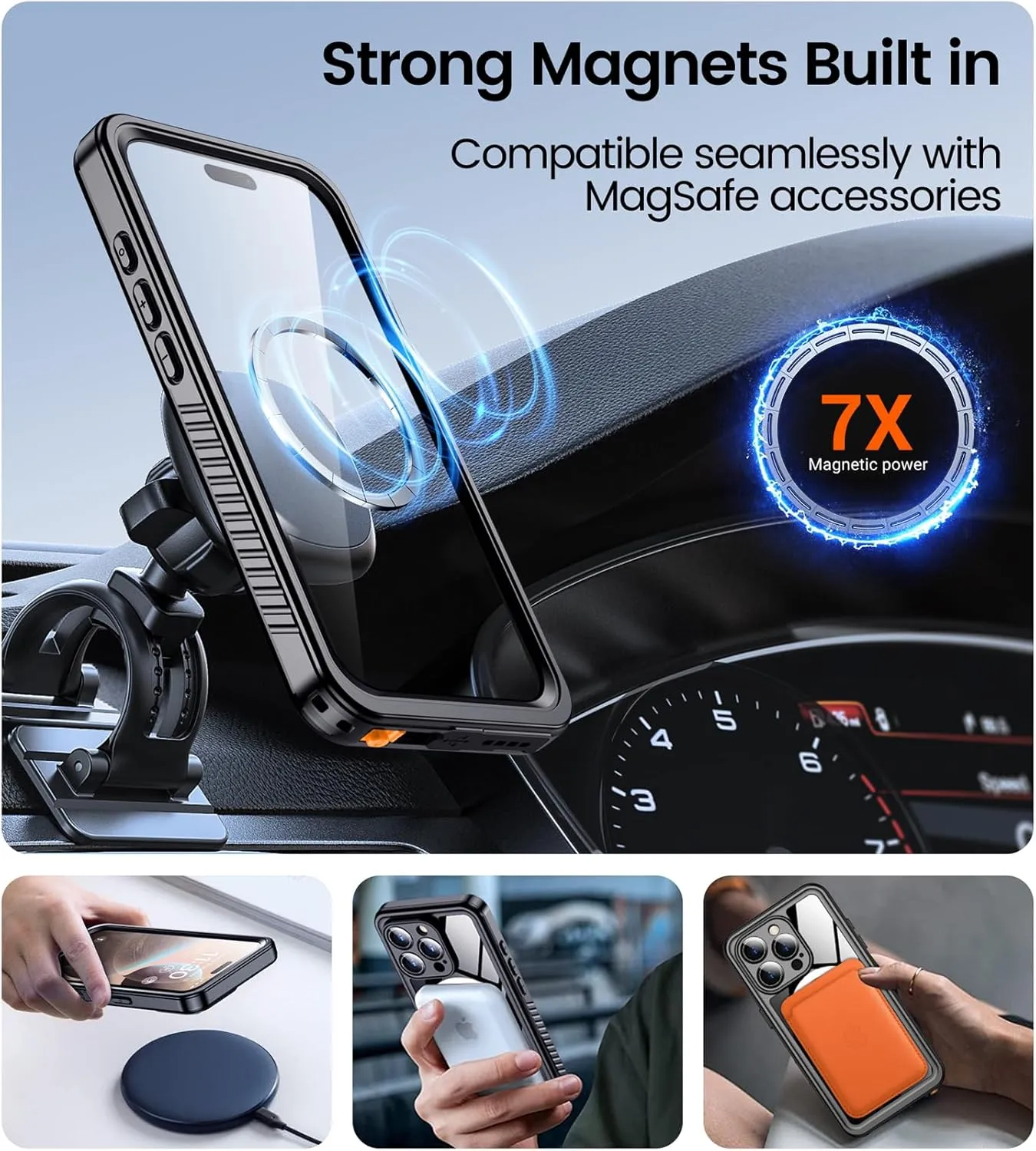 Temdan Magnetic for iPhone 16 Pro Max Case Waterproof,Built-in Screen Protector[IP68 Underwater][Upgrade Military Dropproof][Compatible with MagSafe] Full-Body Shockproof Translucent Case 6.9''-Black
