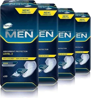 Tena for Men Level 2 Guard for Men, Super Absorbency Incontinence Protector 20 ct EA (Pack of 4) 80 ct Total