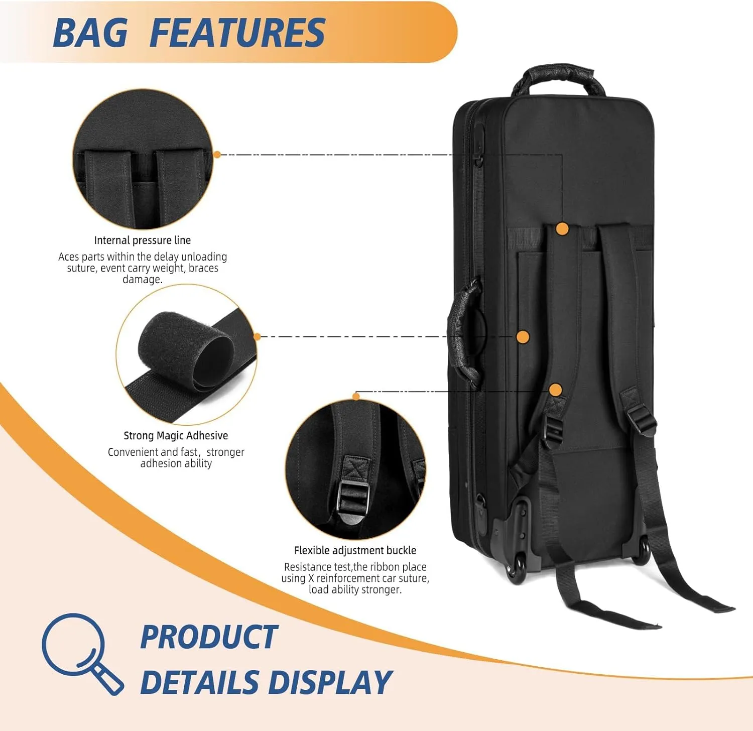 Tenor Saxophone Case With Wheels, Tenor Sax Roller Bag, Tenor Sax Backpack, Thicken Padded Shoulder Strap, Handle Strap Sax Accessories Carrying Bag