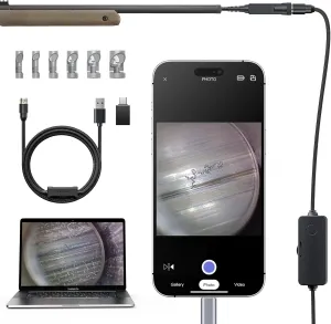 Teslong Rifle Borescope for Phone & PC, USB C Bore Scope Camera with Lights & Mirror Set, Fits .20 Caliber & Larger, Flexible Gun Cleaning Camera, Compatible with iPhone 15/16 & USB-C Android Devices