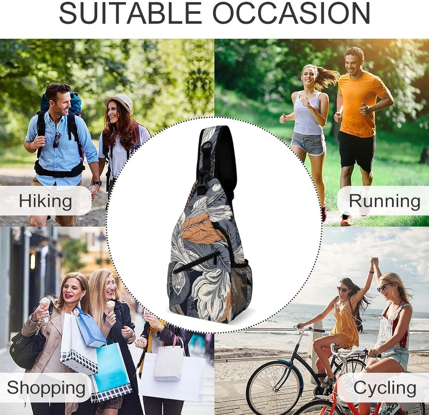 Texture of Leaves Sling Backpack Crossbody Sling Bag Chest Bag Daypack Fanny Pack Cross Body Bag for Outdoors