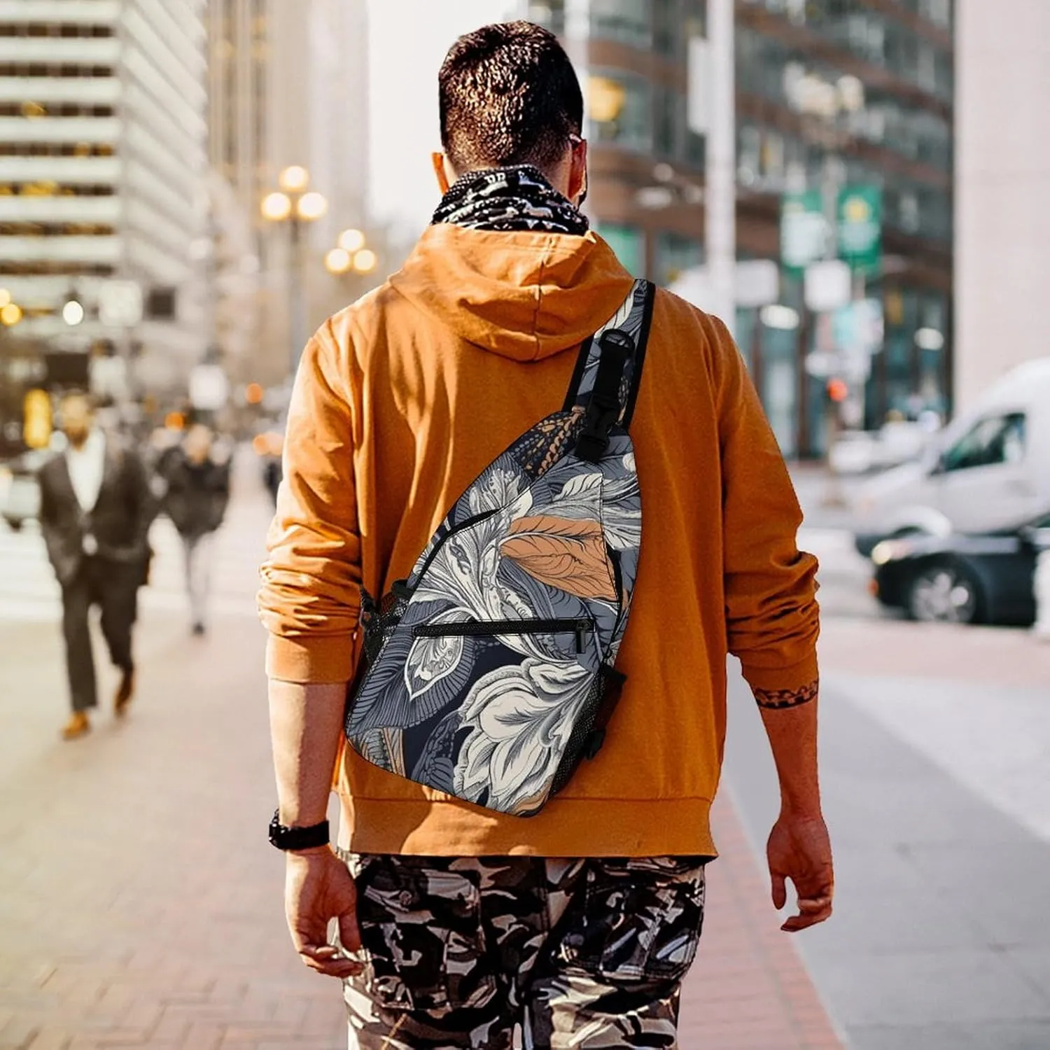 Texture of Leaves Sling Backpack Crossbody Sling Bag Chest Bag Daypack Fanny Pack Cross Body Bag for Outdoors