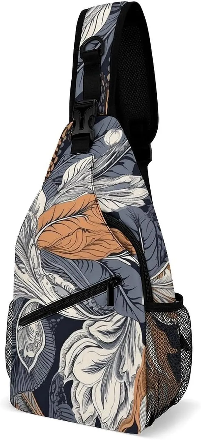 Texture of Leaves Sling Backpack Crossbody Sling Bag Chest Bag Daypack Fanny Pack Cross Body Bag for Outdoors
