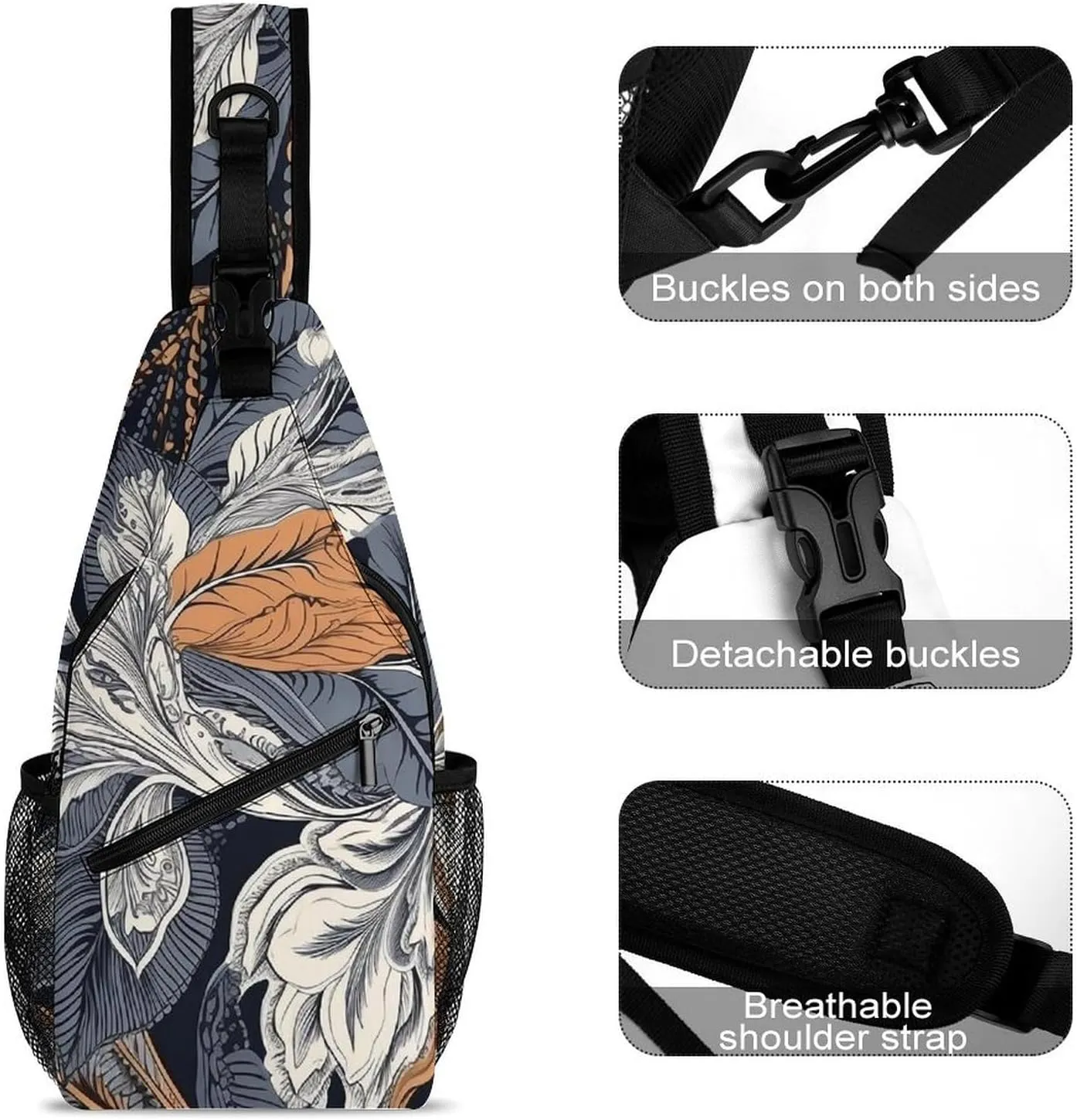 Texture of Leaves Sling Backpack Crossbody Sling Bag Chest Bag Daypack Fanny Pack Cross Body Bag for Outdoors