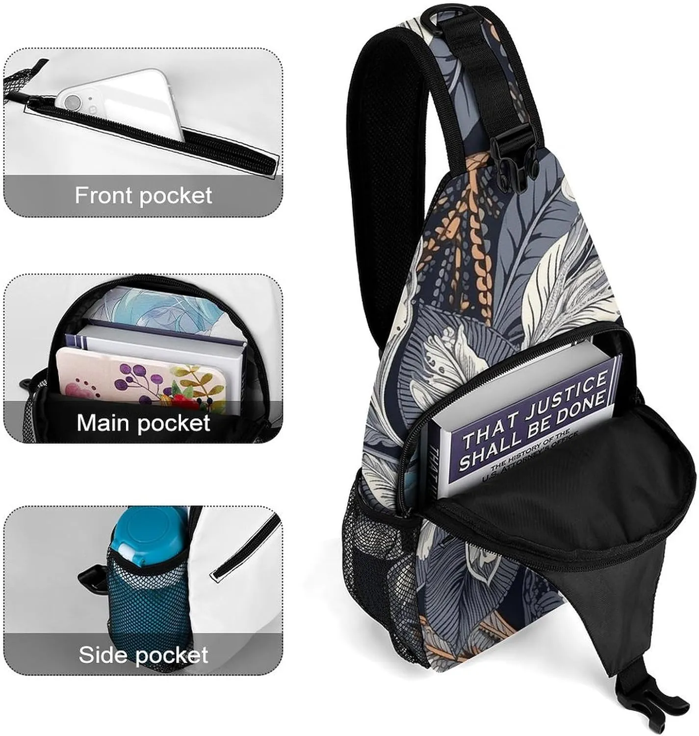 Texture of Leaves Sling Backpack Crossbody Sling Bag Chest Bag Daypack Fanny Pack Cross Body Bag for Outdoors