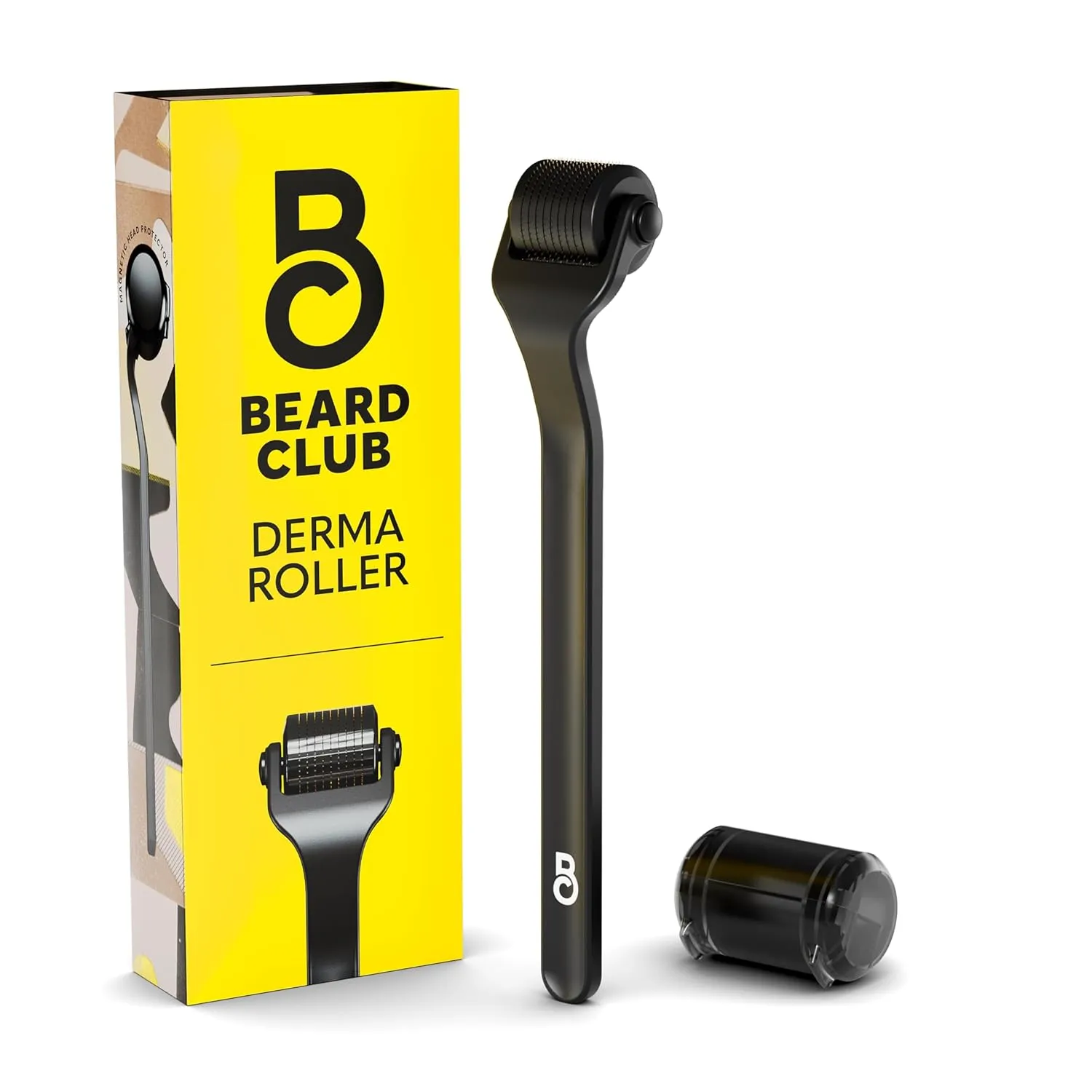 The Beard Club Derma Roller for Face, Body and Scalp - Microneedling Roller for Men and Women with 540 Titanium Microneedles - for Hair & Beard - Weighted Metal Handle - Magnetic Storage Case