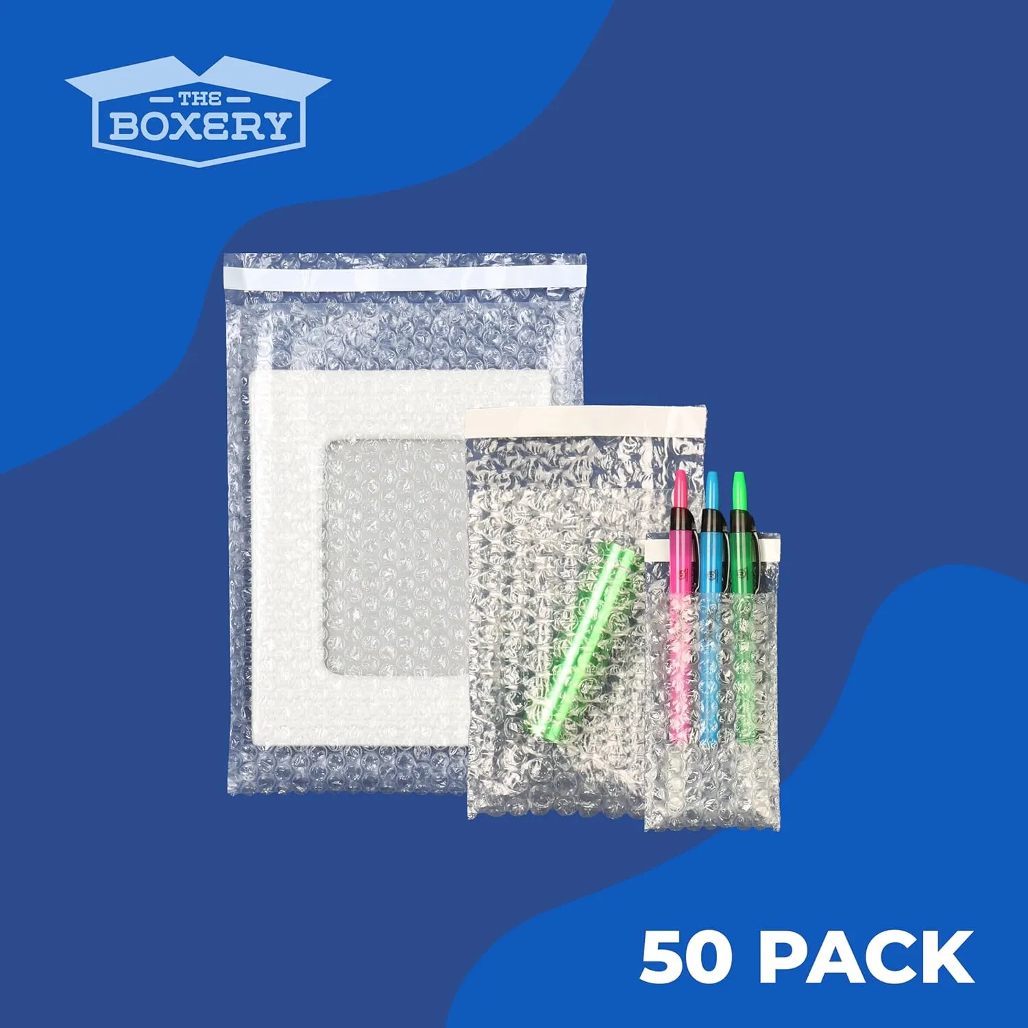 The Boxery 8x11.5" Clear Self-Sealing Bubble Out Bag Pouches -50 Pack- Bubble Cushion Wrap Bags for Packing, Storage, Moving, and Shipping fragile items