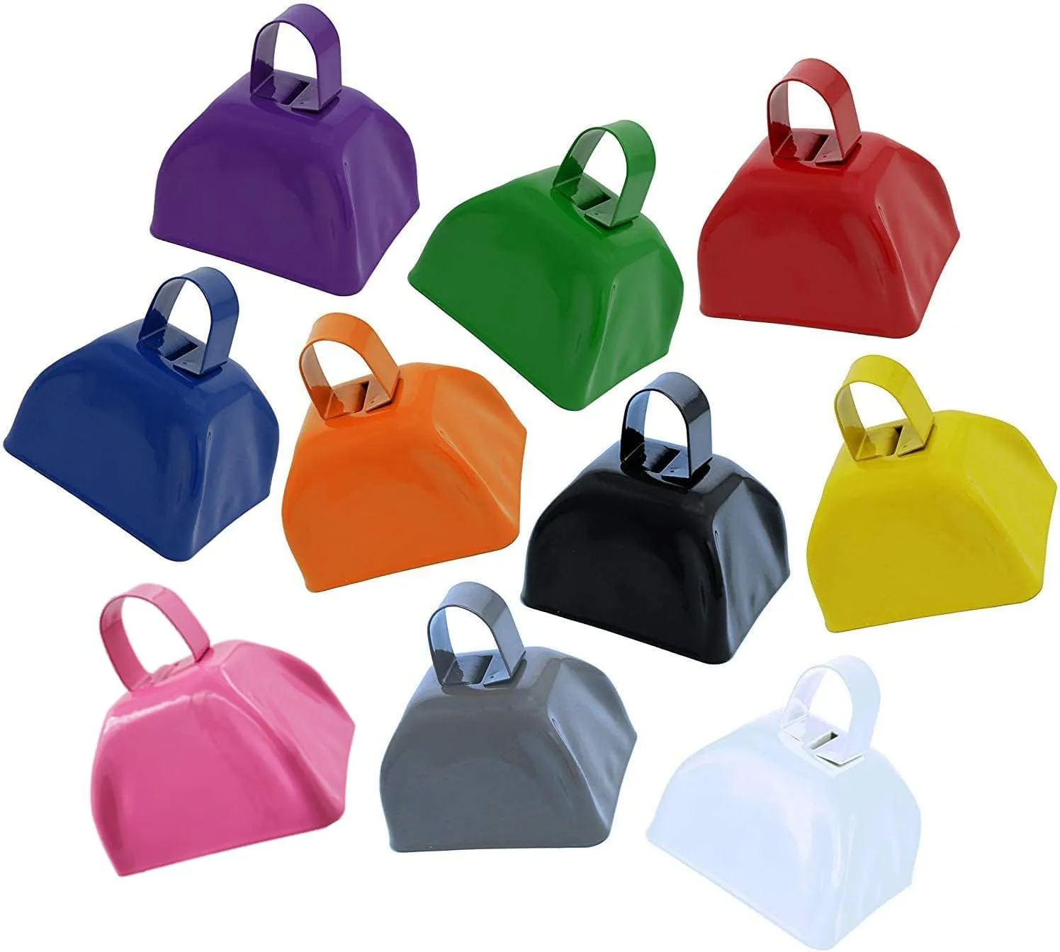 The Dreidel Company Metal Cowbell Noisemaker Cheering Bell, New Years, School Classroom, Wedding Bells & Chimes Percussion Musical Instruments Call Bell Alarm, 3" (Black, 6-Pack)