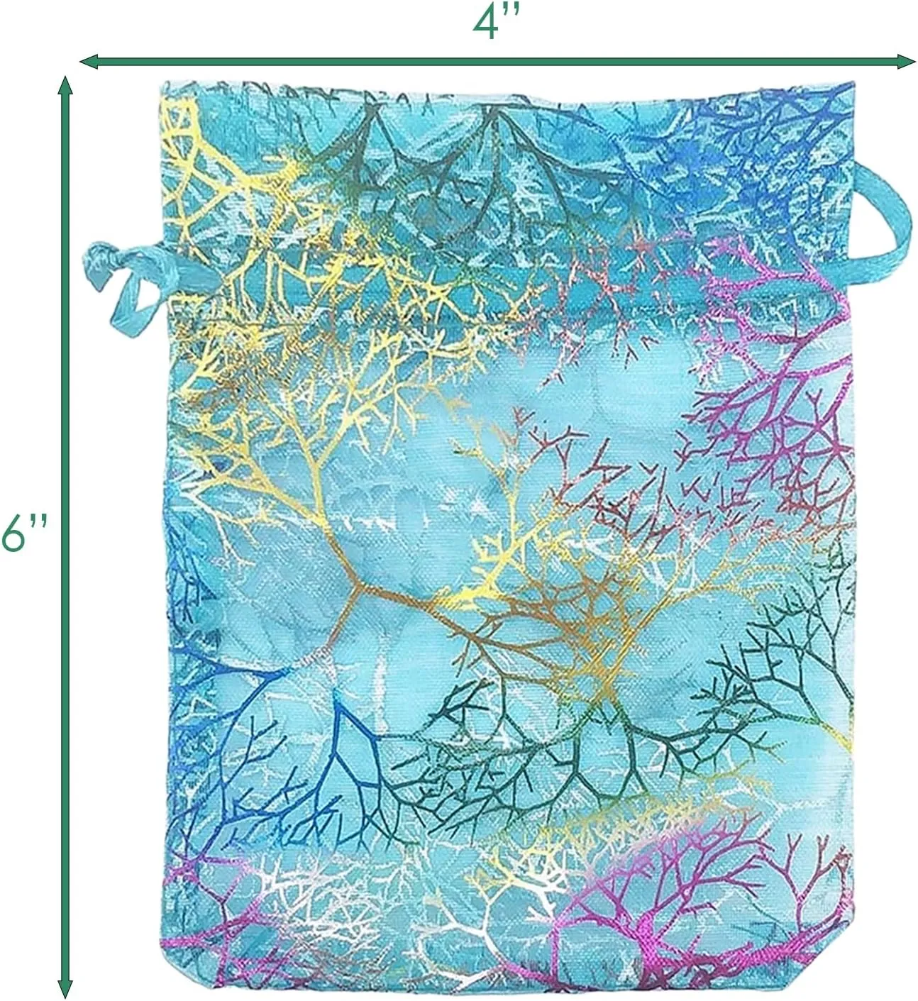TheDisplayGuys 100-Pack 4" x 6" Coral-Lines Sheer Organza Gift Bags w. Drawstring - Blue - for Jewelry, Candy, Treats, Wedding Favors Mesh Pouches