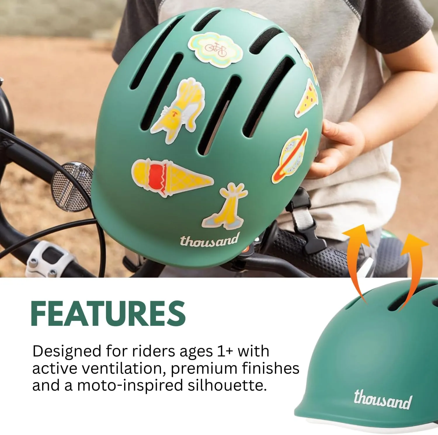 Thousand Jr. Toddler Helmet - Free Reflective Sticker Pack to Customize, No Pinch Magnetic Buckle, Adjustable Fit, Multi Sport CPSC CE ASTM Certified