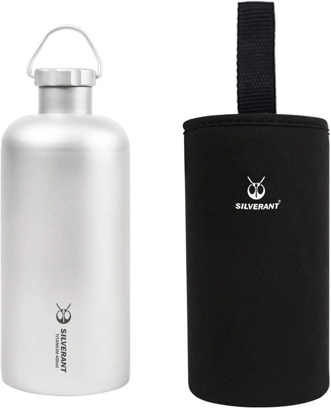 Titanium Ultralight 400Ml, 14 Fl Oz Leakproof Outdoor Camping Hiking Sports Water Bottle with Insulating Thermal Sleeve and Clip Loop Cap
