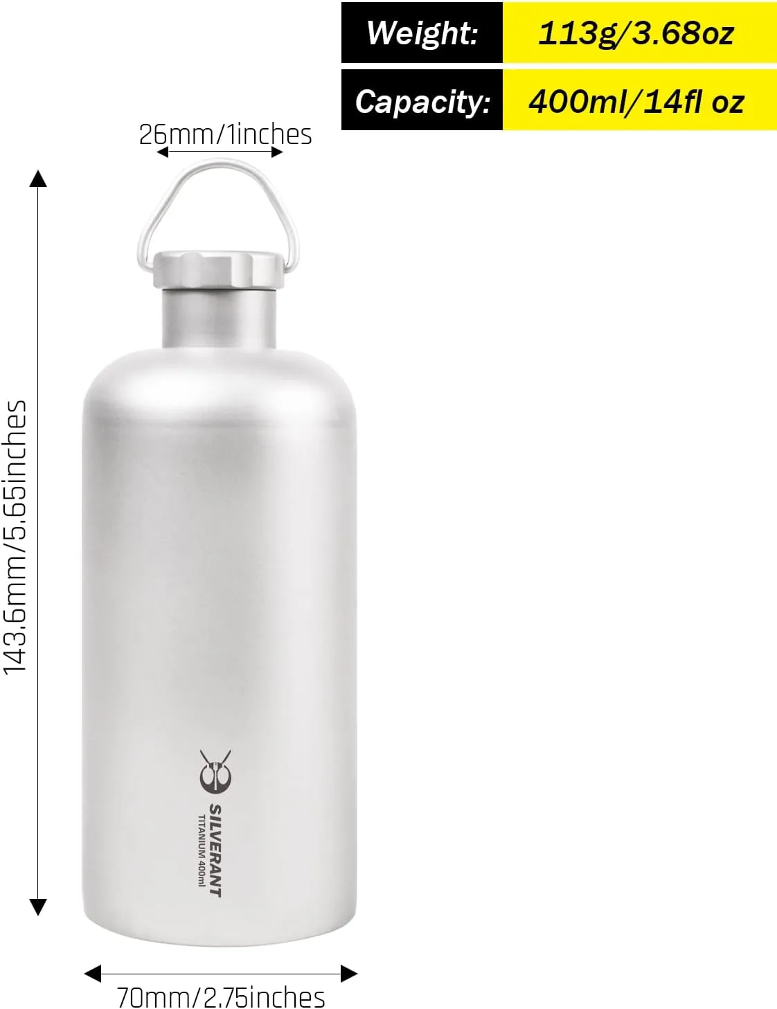 Titanium Ultralight 400Ml, 14 Fl Oz Leakproof Outdoor Camping Hiking Sports Water Bottle with Insulating Thermal Sleeve and Clip Loop Cap