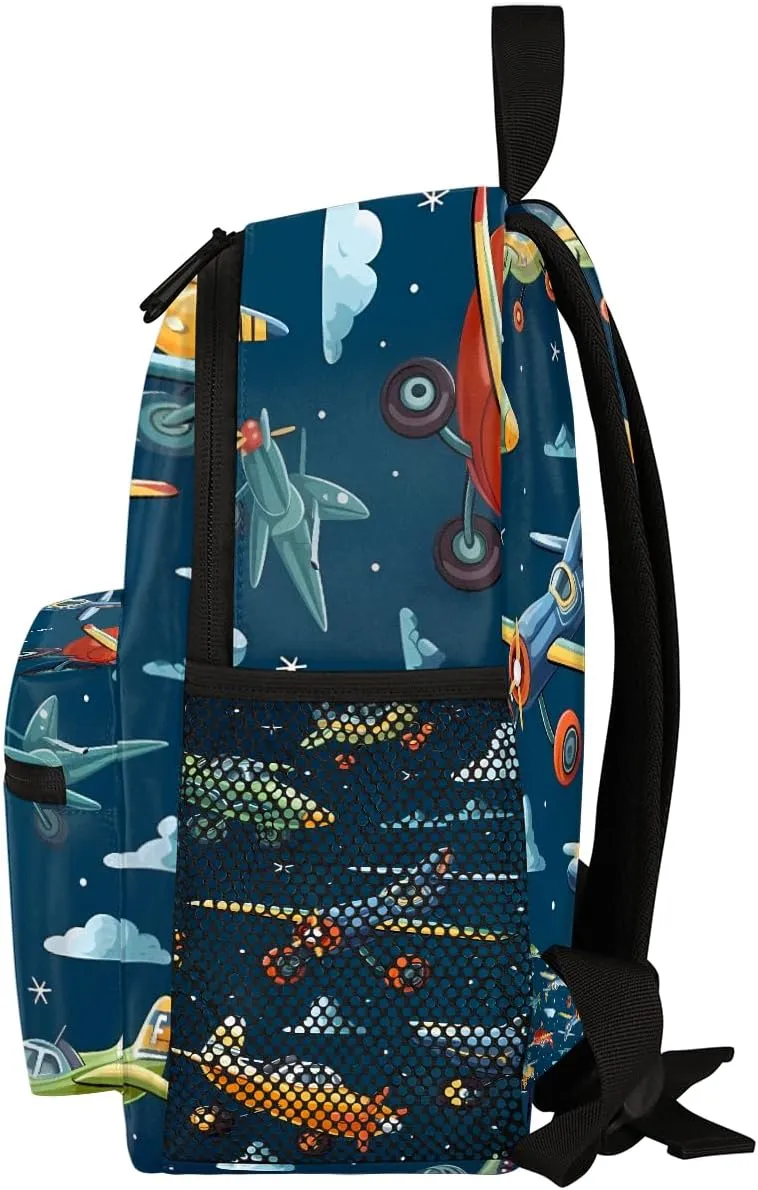 Toddler Backpack Cartoon Airplanes Kindergarden Kids Bacpack for Boys Girls Helicopter Nave Blue Preschool Bag Lightweight Small Travel Rucksack Bag with Bottle Holder