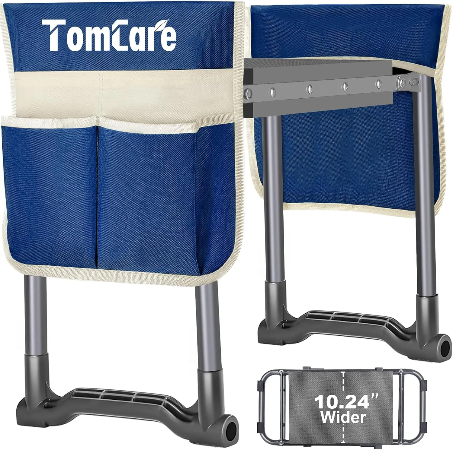 TomCare Garden Kneeler and Seat 10.24” Wide Kneeling Pad Garden Bench with 2 Tool Pouches Heavy Duty Stable Garden Stool Foldable Gardening Gifts for Women Men Seniors Gardeners Grey