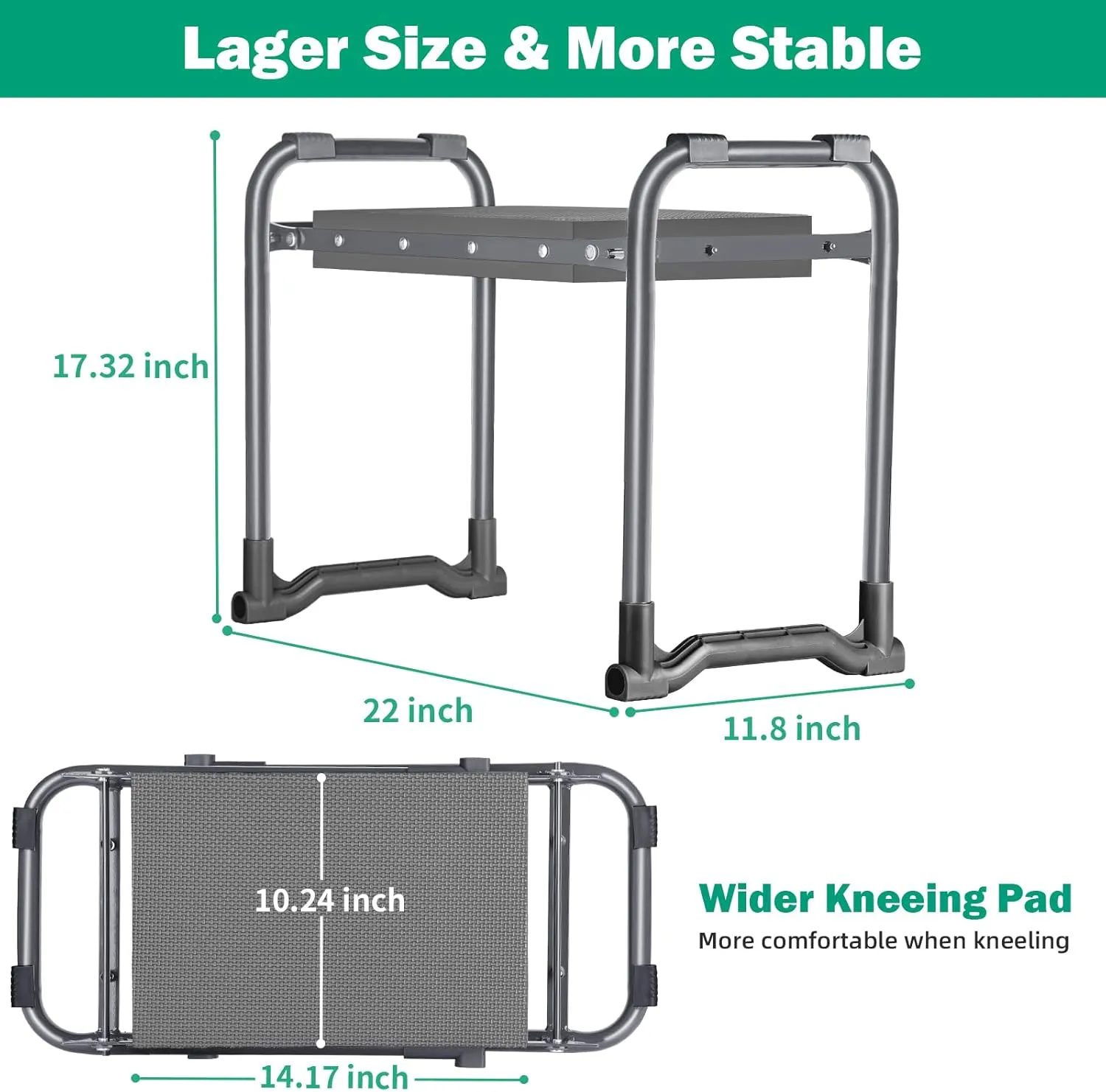 TomCare Garden Kneeler and Seat 10.24” Wide Kneeling Pad Garden Bench with 2 Tool Pouches Heavy Duty Stable Garden Stool Foldable Gardening Gifts for Women Men Seniors Gardeners Grey
