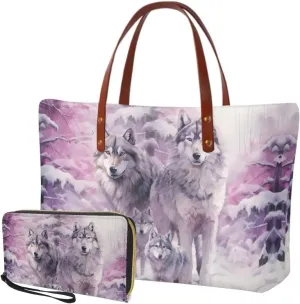 Top Handle Purse for Women, Large Tote Handbag With PU Wallet Set