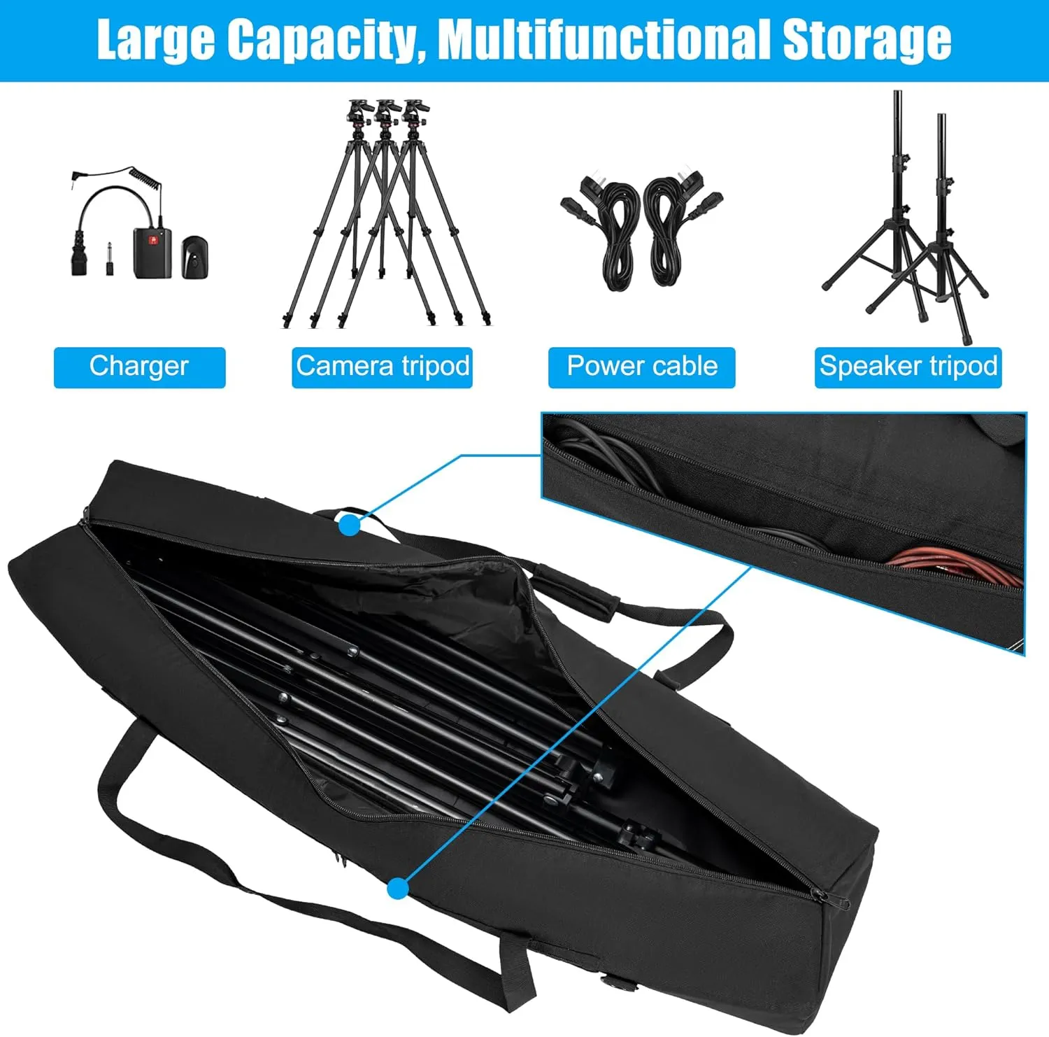 TORIBIO 58" Multifunctional Tripod Bag,Heavy Duty Tripod Carrying Case, Tripod Case for Music Stand,Mic Stand, Speakers Stand, Tripods, Lights, Boom Stand, Cameras, Monopods Stand​
