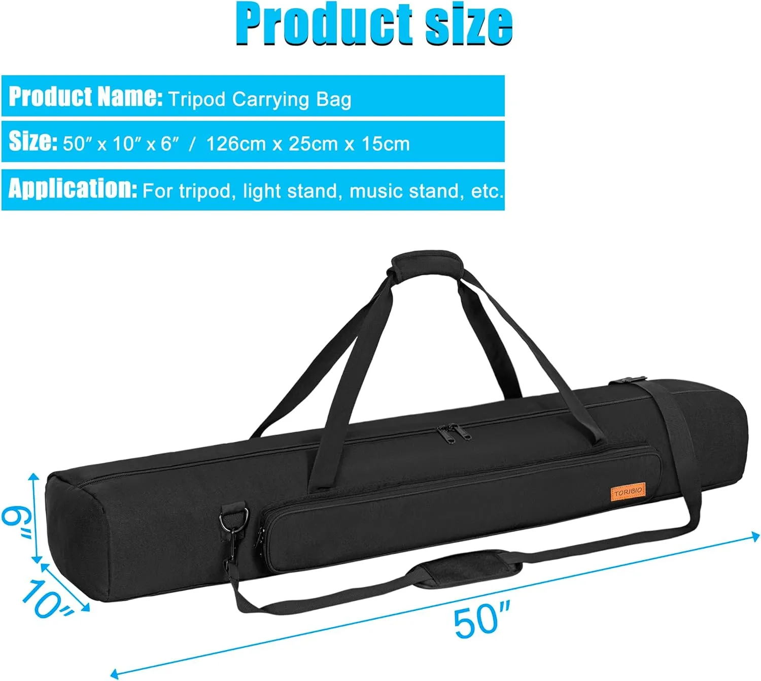 TORIBIO Tripod Carrying Case, 50.2" Single Compartment Bag with Adjustable Shoulder Strap and Handle, for Speaker Stands, Light/Lighting Stand, Mic/Microphone Poles