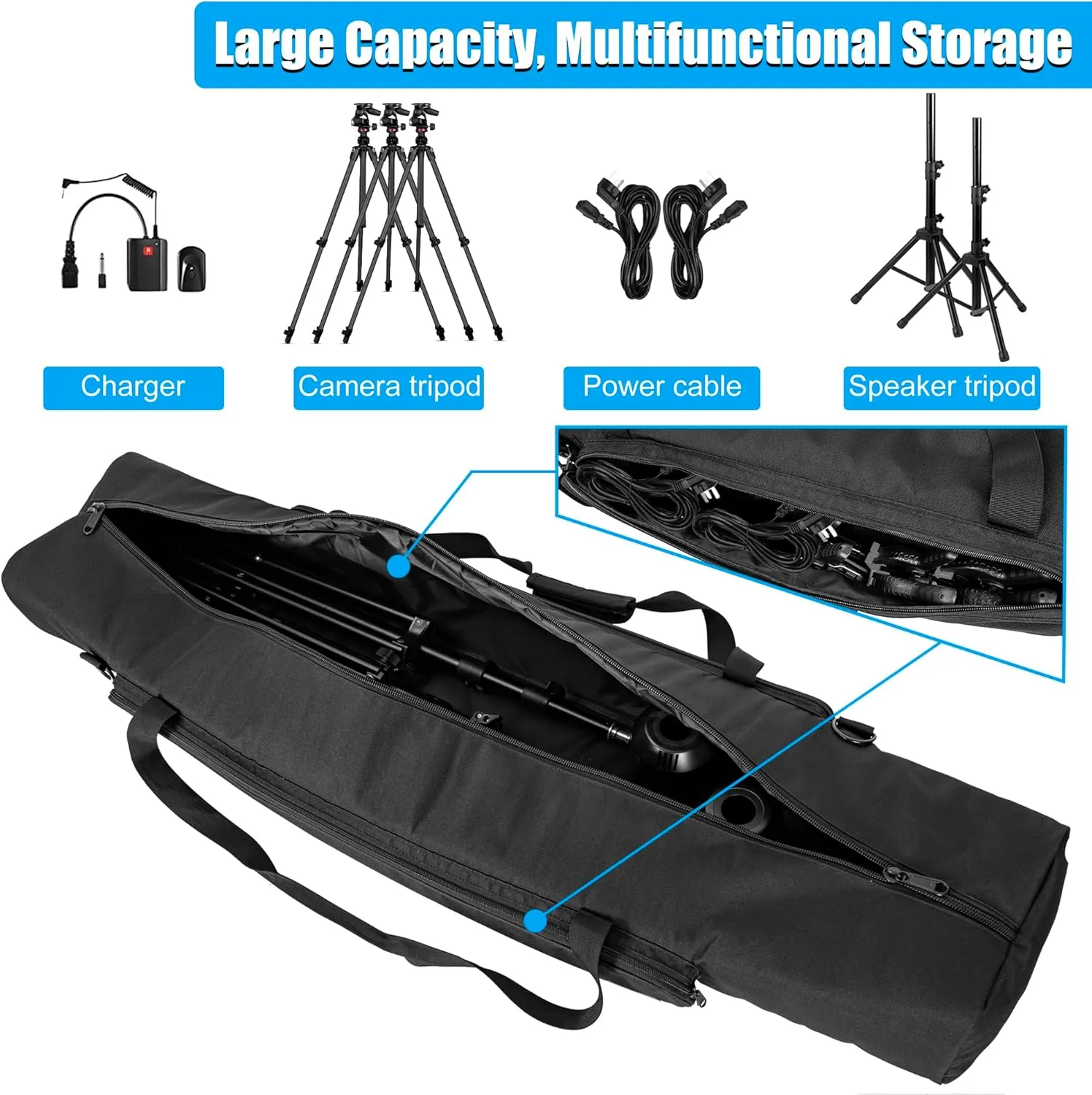 TORIBIO Tripod Carrying Case, 50.2" Single Compartment Bag with Adjustable Shoulder Strap and Handle, for Speaker Stands, Light/Lighting Stand, Mic/Microphone Poles