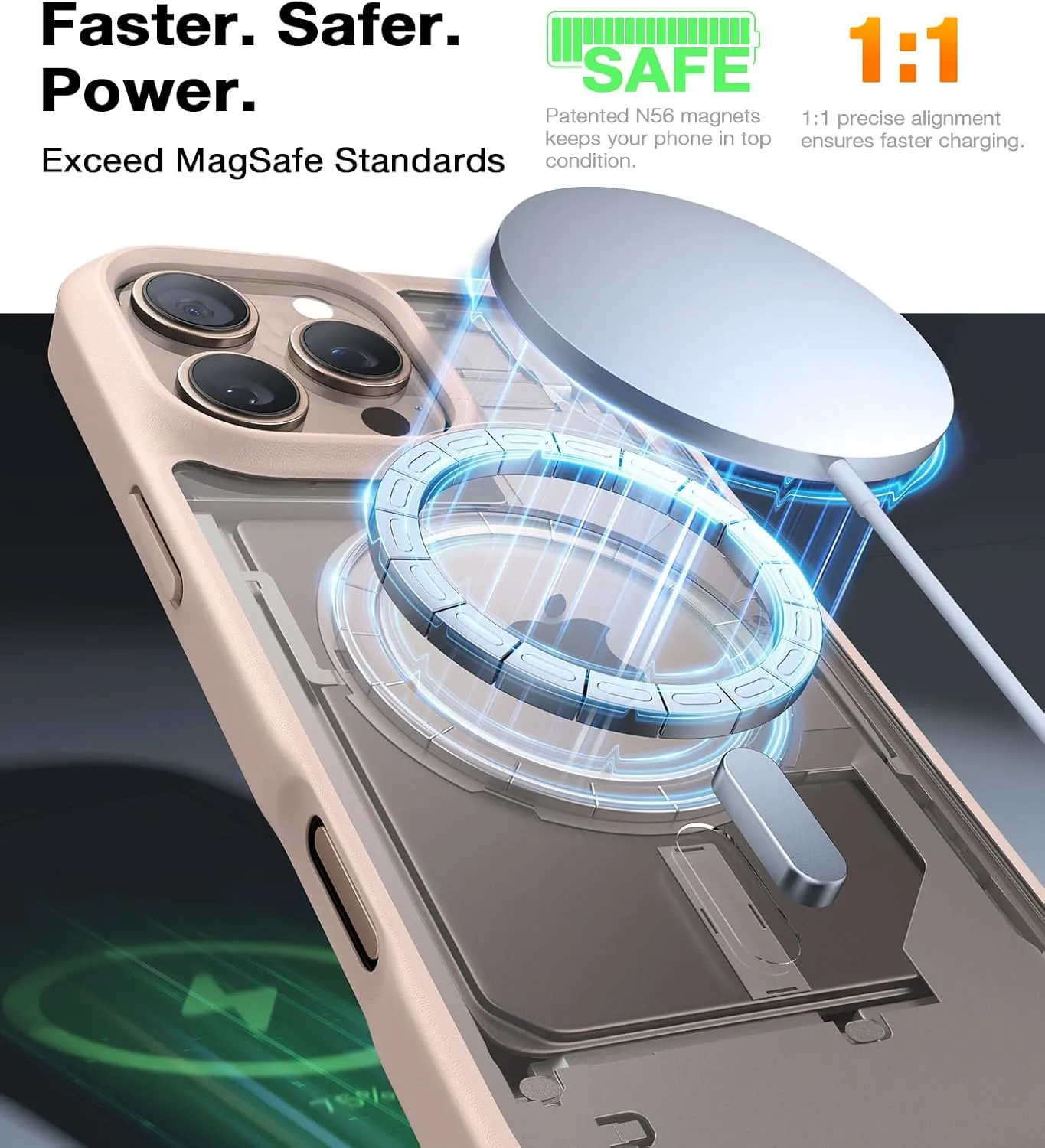TORRAS Stronger Magnetic & Shockproof for iPhone 16 Pro Case, Military Grade Drop Protection, Compatible with MagSafe, Case for iPhone 16 Pro Slim, Translucent Matte White Back/Desert Titanium Edge