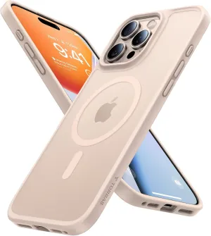 TORRAS Stronger Magnetic & Shockproof for iPhone 16 Pro Case, Military Grade Drop Protection, Compatible with MagSafe, Case for iPhone 16 Pro Slim, Translucent Matte White Back/Desert Titanium Edge