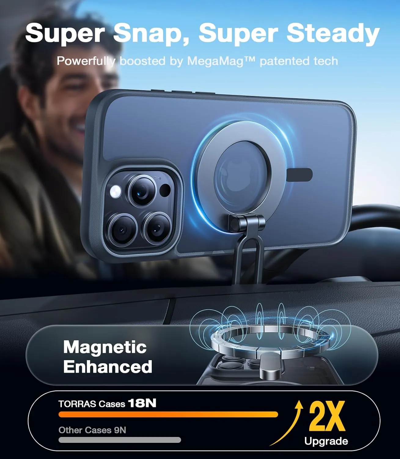 TORRAS Stronger Magnetic & Shockproof for iPhone 16 Pro Case, Military Grade Drop Protection, Compatible with MagSafe, Cover for iPhone 16 Pro Case Slim Anti-Scratch, Translucent Matte Black