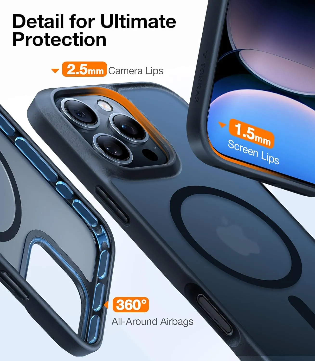TORRAS Stronger Magnetic & Shockproof for iPhone 16 Pro Case, Military Grade Drop Protection, Compatible with MagSafe, Cover for iPhone 16 Pro Case Slim Anti-Scratch, Translucent Matte Black