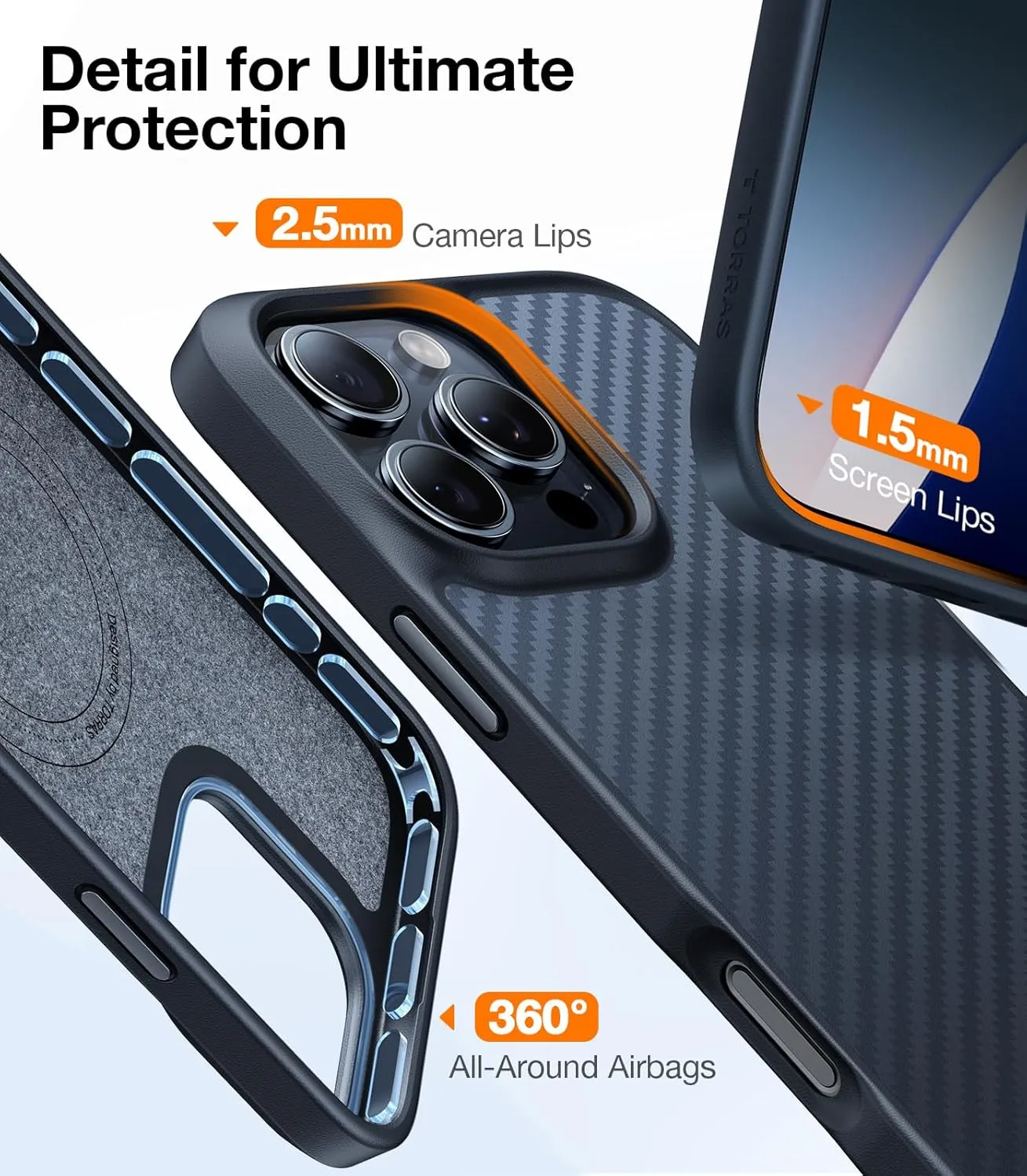 TORRAS Upgraded Stronger Magnetic & Shockproof for iPhone 16 Pro Case, Military Grade Drop Protection, Compatible with MagSafe, for iPhone 16 Pro Case Slim Anti-Scratch, Aramid Fiber Back/Black Edge