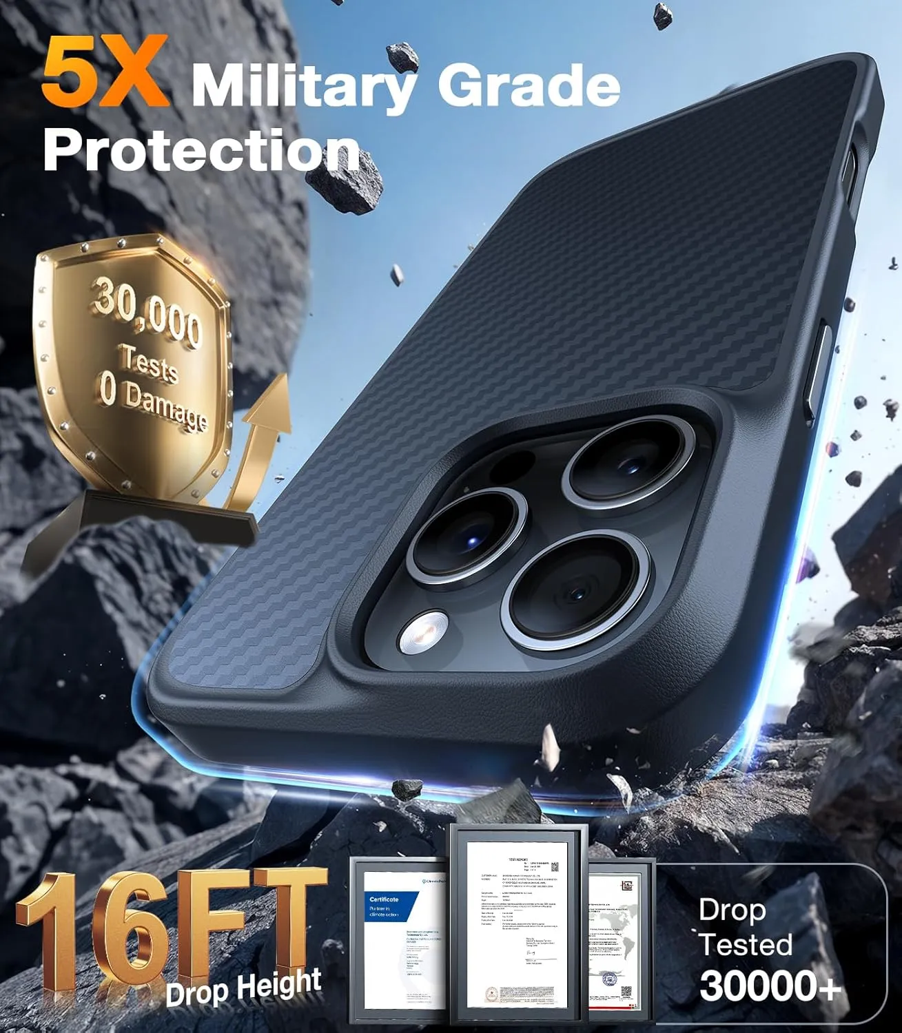TORRAS Upgraded Stronger Magnetic & Shockproof for iPhone 16 Pro Case, Military Grade Drop Protection, Compatible with MagSafe, for iPhone 16 Pro Case Slim Anti-Scratch, Aramid Fiber Back/Black Edge