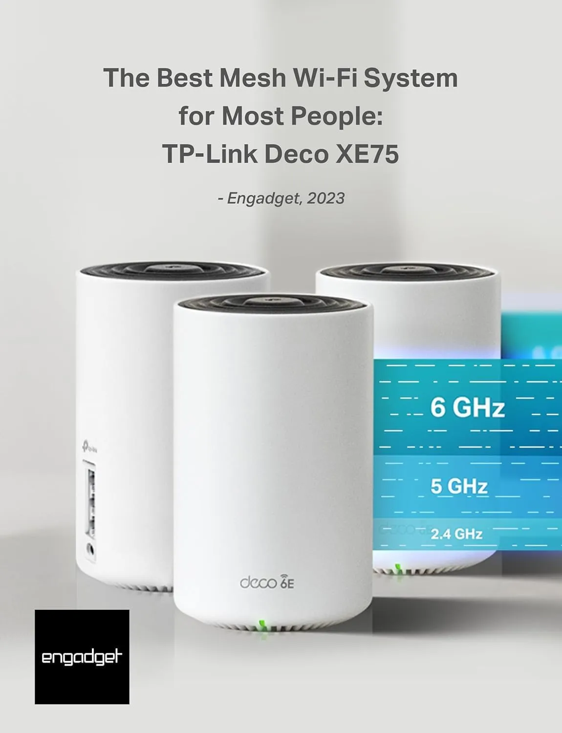 TP-Link Deco AXE5400 Tri-Band WiFi 6E Mesh System - Wi-Fi up to 7200 Sq.Ft, Engadget Rated Best Mesh For Most People, Replaces WiFi Router and Extender, AI-Driven Mesh New 6GHz Band, 3-Pack(Deco XE75)
