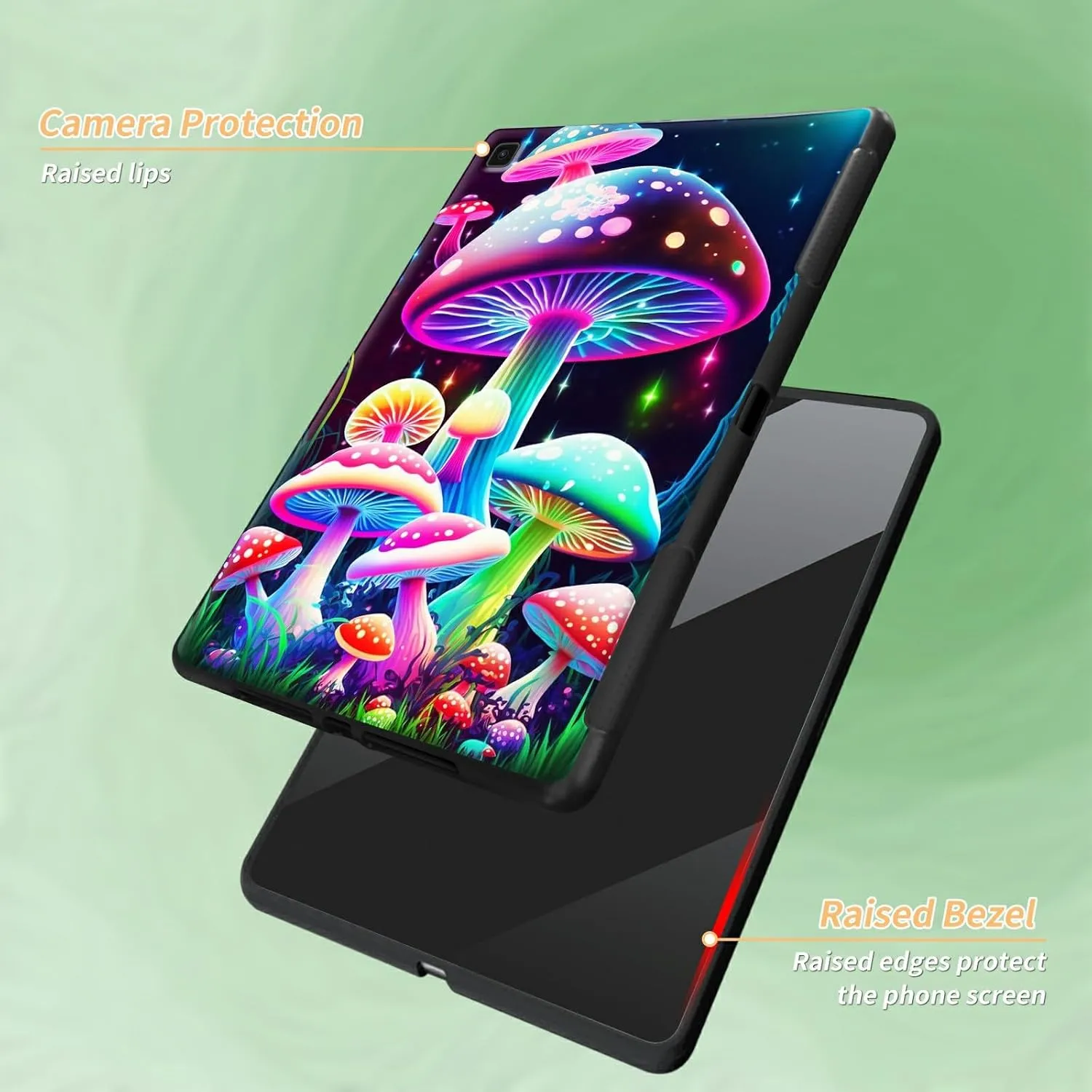 TPU Case for Samsung Galaxy Tab A7 Lite 8.7 Inch 2021 (SM-T220/T225) Tablet,Lightweight Black TPU Shockproof Protective Cover for Samsung Tab A7 Lite Tablet,Gorgeous Mushrooms