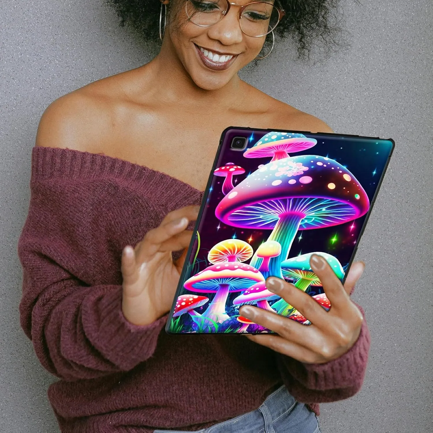 TPU Case for Samsung Galaxy Tab A7 Lite 8.7 Inch 2021 (SM-T220/T225) Tablet,Lightweight Black TPU Shockproof Protective Cover for Samsung Tab A7 Lite Tablet,Gorgeous Mushrooms