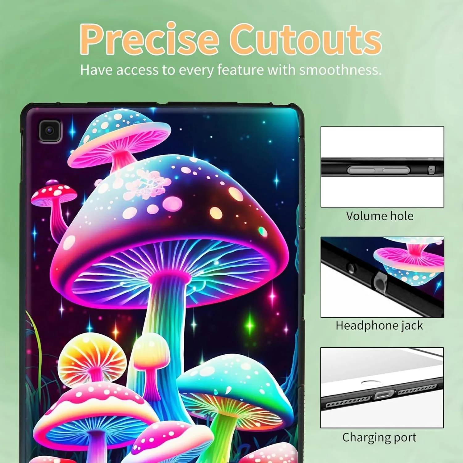 TPU Case for Samsung Galaxy Tab A7 Lite 8.7 Inch 2021 (SM-T220/T225) Tablet,Lightweight Black TPU Shockproof Protective Cover for Samsung Tab A7 Lite Tablet,Gorgeous Mushrooms