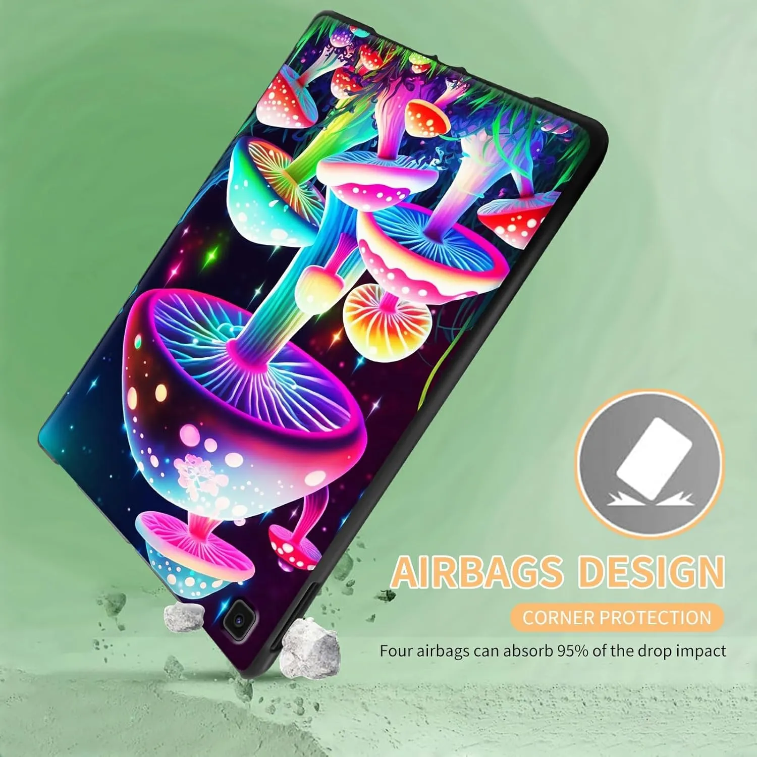 TPU Case for Samsung Galaxy Tab A7 Lite 8.7 Inch 2021 (SM-T220/T225) Tablet,Lightweight Black TPU Shockproof Protective Cover for Samsung Tab A7 Lite Tablet,Gorgeous Mushrooms