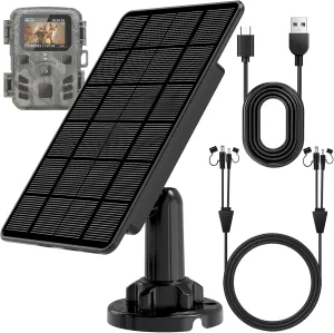 Trail Camera Solar Panel, Build-in 5000mAH Rechargeable Lithium Battery Solar Panel for Trail Camera, High Conversion Rates Trail Cam Solar Panel 6V/12V, IP66 Waterproof & 9.85Ft Cable