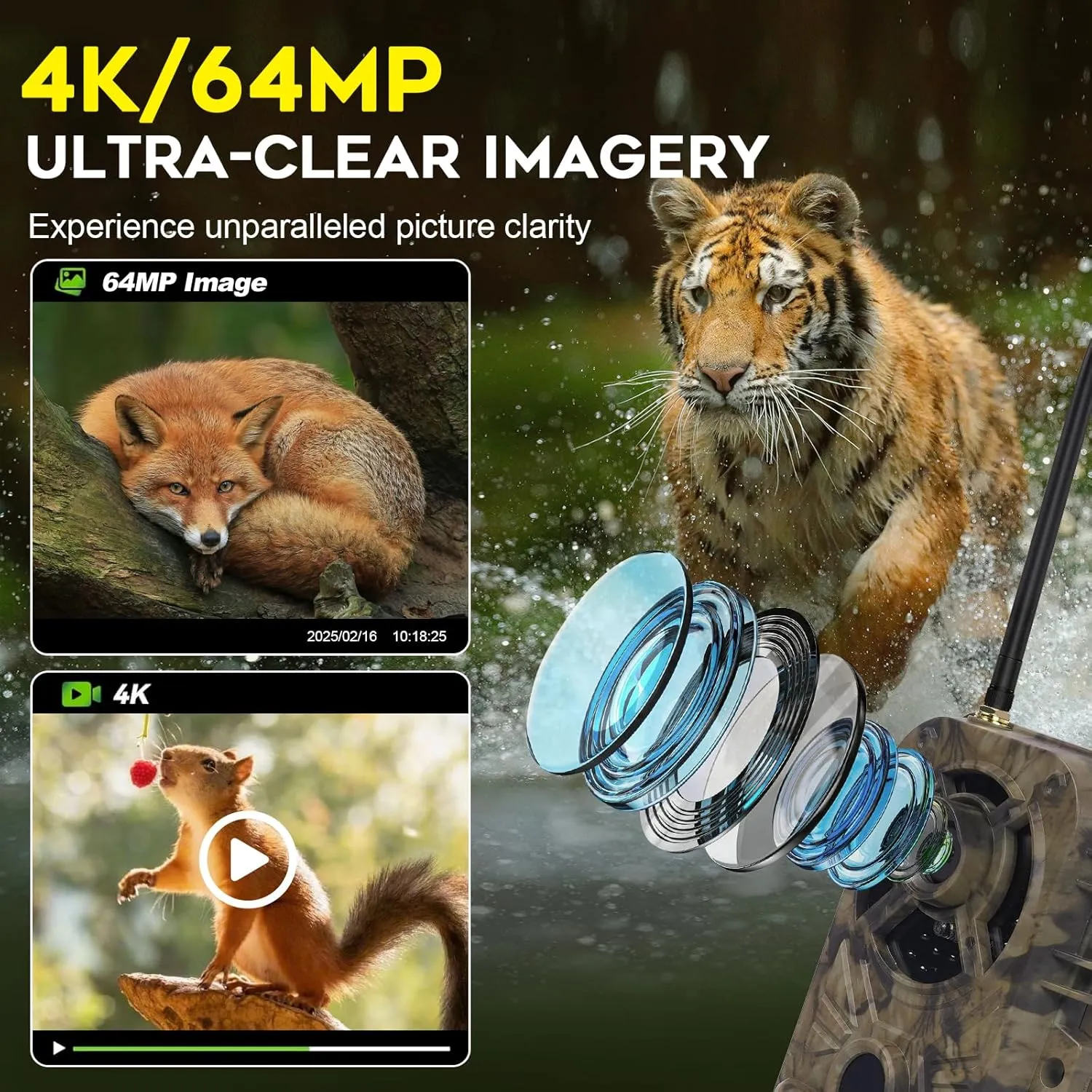 Trail Camera WiFi 4K 48MP with Night Vision IP66 Waterproof 0.1s Trigger Speed and Bundled with 32GB Memory Card, Card Reader. Game Cam for Wildlife Monitoring, Hunting, and Outdoor Security
